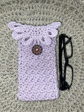 Hand Crafted Lavender Crochet Glasses Pouch with Decorative Button